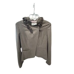 Banana Rep. Wool Herringbone Ruffle Collar Blazer Jacket Brown 783555-01-1 10